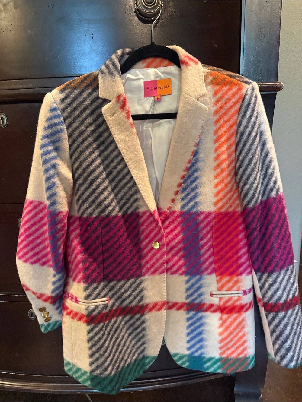Vilagallo Multicolor Plaid Blazer in Pink, Orange, Green & Blue